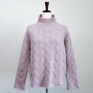 Poetry Cable Knit Lambswool Lilac Swan Mock Neck Sweater